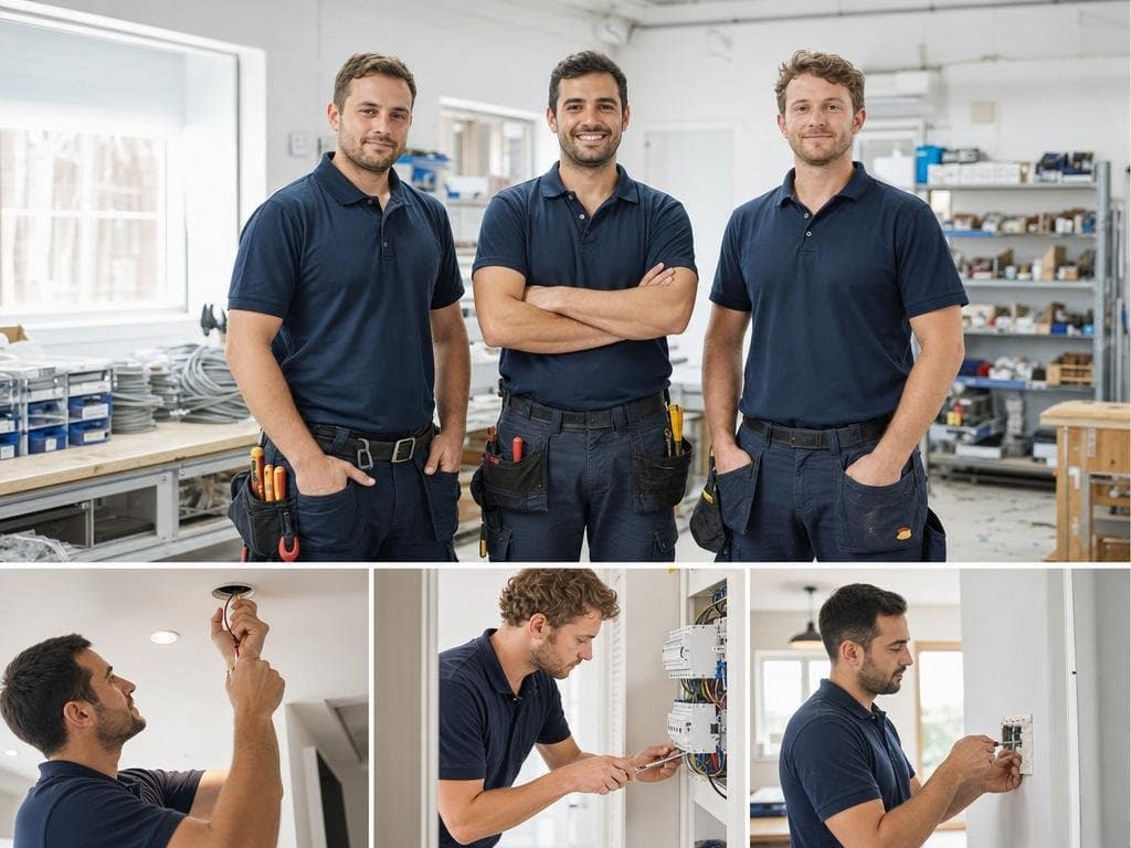 Electrical team and a collage of installation work