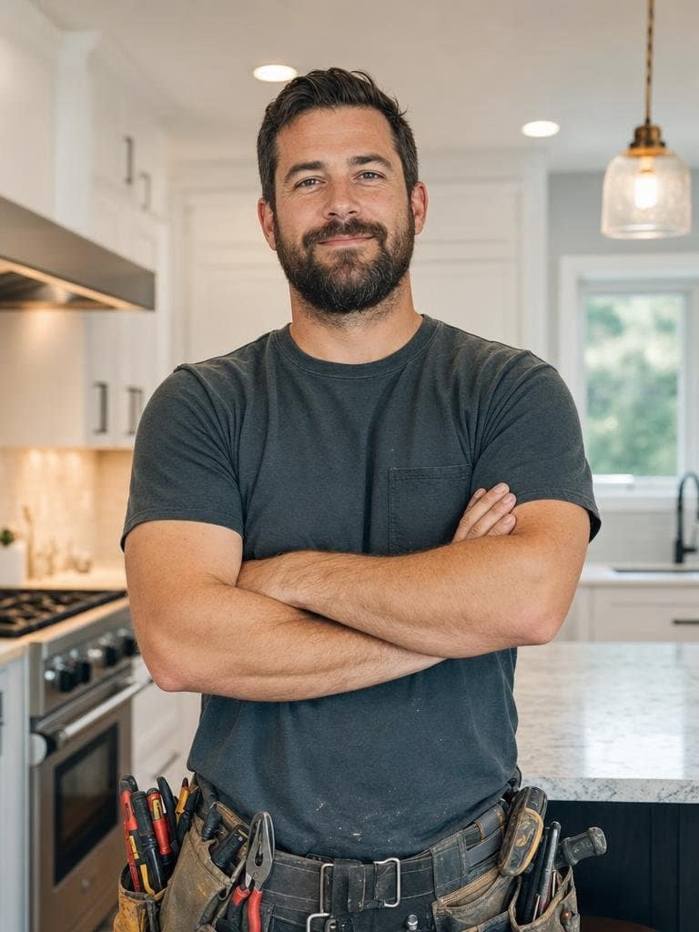 Electrical technician standing in a kitchen