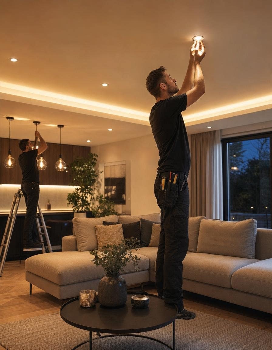 Interior with a layered lighting scheme