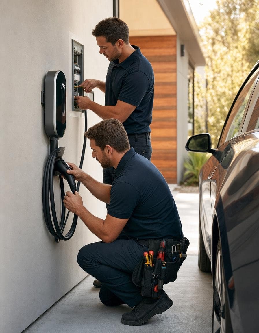 Electric vehicle charging point in a home garage